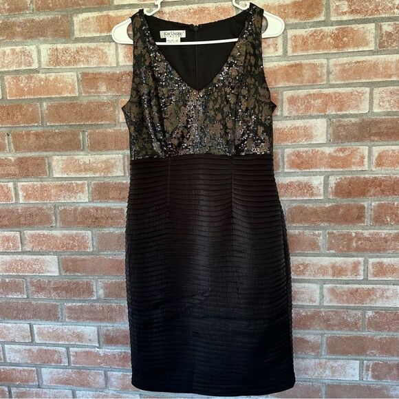Kay Unger Dresses & Skirts - Kay Unger Sequin Beaded Cocktail Sheath Dress Women’s 6 Black Tan